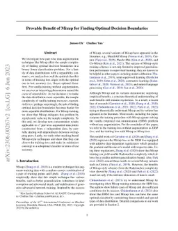 Provable Benefit of Mixup for Finding Optimal Decision Boundaries