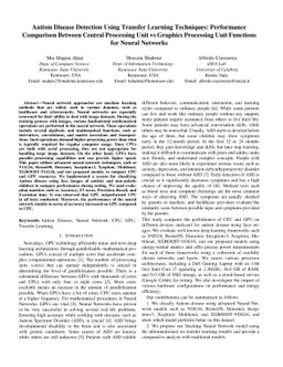 Autism Disease Detection Using Transfer Learning Techniques: Performance
  Comparison Between Central Processing Unit vs Graphics Processing Unit
  Functions for Neural Networks