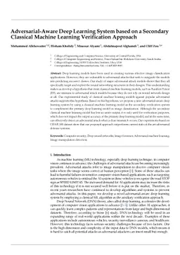 Adversarial-Aware Deep Learning System based on a Secondary Classical
  Machine Learning Verification Approach