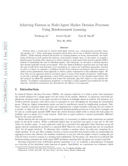 Achieving Fairness in Multi-Agent Markov Decision Processes Using
  Reinforcement Learning