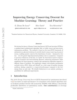 Improving Energy Conserving Descent for Machine Learning: Theory and
  Practice