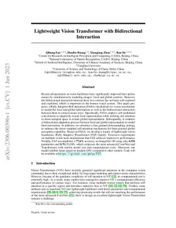 Lightweight Vision Transformer with Bidirectional Interaction