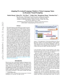 Adapting Pre-trained Language Models to Vision-Language Tasks via
  Dynamic Visual Prompting