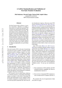 A Call for Standardization and Validation of Text Style Transfer
  Evaluation