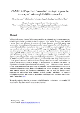 CL-MRI: Self-Supervised Contrastive Learning to Improve the Accuracy of
  Undersampled MRI Reconstruction