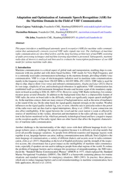 Adaptation and Optimization of Automatic Speech Recognition (ASR) for the Maritime Domain in the Field of VHF Communication
