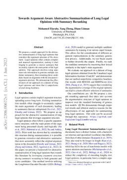 Towards Argument-Aware Abstractive Summarization of Long Legal Opinions
  with Summary Reranking