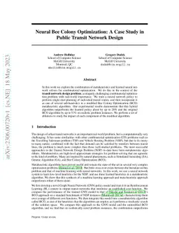 Neural Bee Colony Optimization: A Case Study in Public Transit Network
  Design