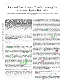 Improved Cross-Lingual Transfer Learning For Automatic Speech
  Translation