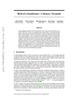 Birth of a Transformer: A Memory Viewpoint