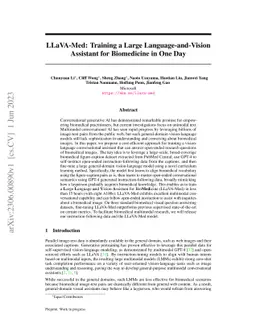 LLaVA-Med: Training a Large Language-and-Vision Assistant for
  Biomedicine in One Day
