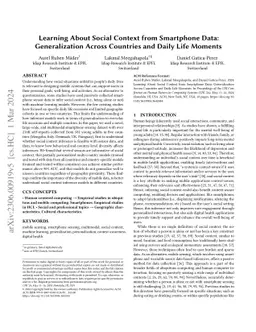 Learning About Social Context from Smartphone Data: Generalization
  Across Countries and Daily Life Moments