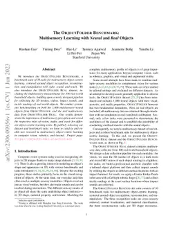 The ObjectFolder Benchmark: Multisensory Learning with Neural and Real
  Objects