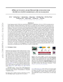 AWQ: Activation-aware Weight Quantization for LLM Compression and
  Acceleration