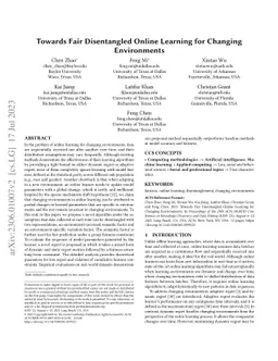 Towards Fair Disentangled Online Learning for Changing Environments