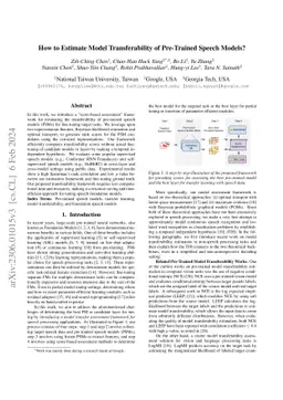 How to Estimate Model Transferability of Pre-Trained Speech Models?