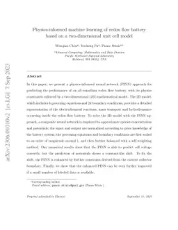 Physics-informed machine learning of redox flow battery based on a
  two-dimensional unit cell model