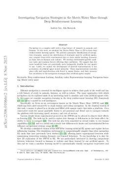 Investigating Navigation Strategies in the Morris Water Maze through
  Deep Reinforcement Learning