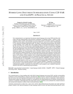 Hybrid Long Document Summarization using C2F-FAR and ChatGPT: A
  Practical Study