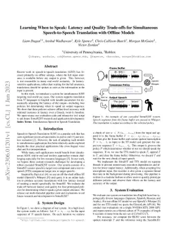 Learning When to Speak: Latency and Quality Trade-offs for Simultaneous
  Speech-to-Speech Translation with Offline Models