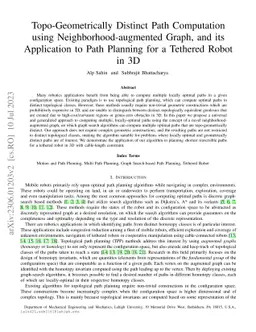 Topo-Geometrically Distinct Path Computation using
  Neighborhood-augmented Graph, and its Application to Path Planning for a
  Tethered Robot in 3D