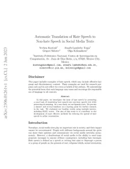 Automatic Translation of Hate Speech to Non-hate Speech in Social Media
  Texts