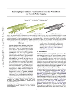 Learning Signed Distance Functions from Noisy 3D Point Clouds via Noise
  to Noise Mapping