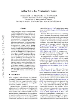 Guiding Text-to-Text Privatization by Syntax