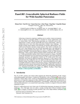PanoGRF: Generalizable Spherical Radiance Fields for Wide-baseline
  Panoramas