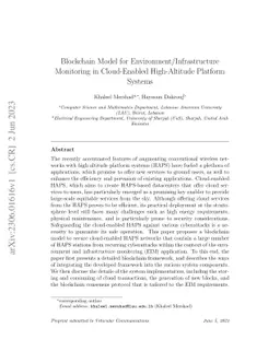 Blockchain Model for Environment/Infrastructure Monitoring in
  Cloud-Enabled High-Altitude Platform Systems
