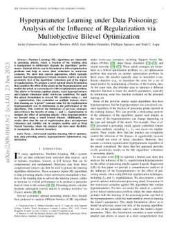 Hyperparameter Learning under Data Poisoning: Analysis of the Influence
  of Regularization via Multiobjective Bilevel Optimization