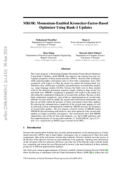 MKOR: Momentum-Enabled Kronecker-Factor-Based Optimizer Using Rank-1
  Updates