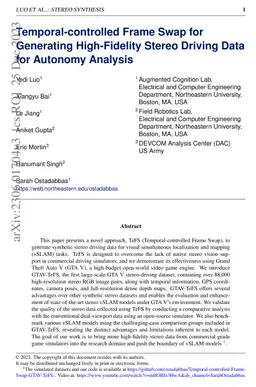 Temporal-controlled Frame Swap for Generating High-Fidelity Stereo
  Driving Data for Autonomy Analysis