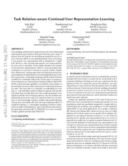 Task Relation-aware Continual User Representation Learning