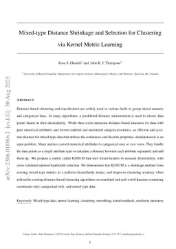 Mixed-type Distance Shrinkage and Selection for Clustering via Kernel
  Metric Learning