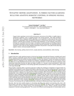 Synaptic motor adaptation: A three-factor learning rule for adaptive
  robotic control in spiking neural networks