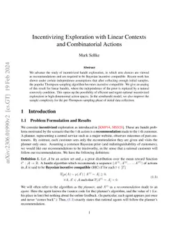 Incentivizing Exploration with Linear Contexts and Combinatorial Actions