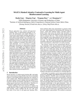 MA2CL:Masked Attentive Contrastive Learning for Multi-Agent
  Reinforcement Learning