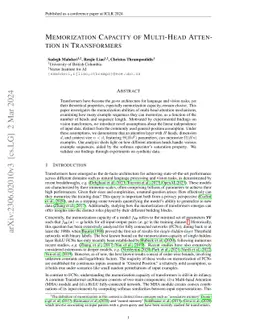 Memorization Capacity of Multi-Head Attention in Transformers
