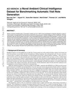 ACI-BENCH: a Novel Ambient Clinical Intelligence Dataset for
  Benchmarking Automatic Visit Note Generation