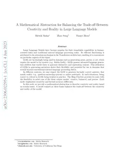 A Mathematical Abstraction for Balancing the Trade-off Between
  Creativity and Reality in Large Language Models