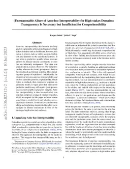 (Un)reasonable Allure of Ante-hoc Interpretability for High-stakes
  Domains: Transparency Is Necessary but Insufficient for Comprehensibility