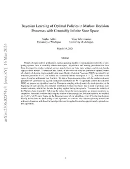 Bayesian Learning of Optimal Policies in Markov Decision Processes with
  Countably Infinite State-Space