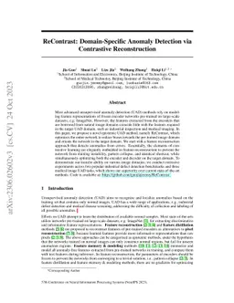 ReContrast: Domain-Specific Anomaly Detection via Contrastive
  Reconstruction