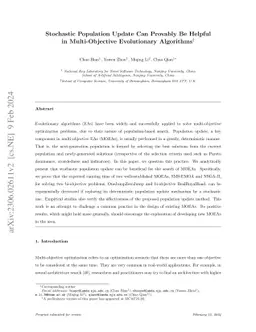 Stochastic Population Update Can Provably Be Helpful in Multi-Objective Evolutionary Algorithms
