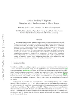 Active Ranking of Experts Based on their Performances in Many Tasks