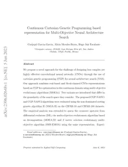 Continuous Cartesian Genetic Programming based representation for
  Multi-Objective Neural Architecture Search