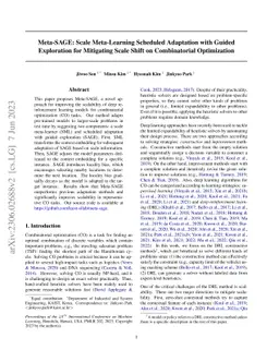 Meta-SAGE: Scale Meta-Learning Scheduled Adaptation with Guided
  Exploration for Mitigating Scale Shift on Combinatorial Optimization