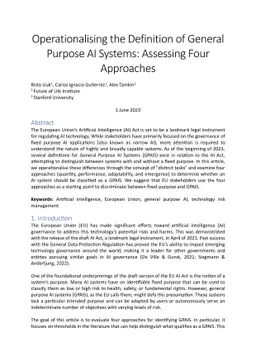 Operationalising the Definition of General Purpose AI Systems: Assessing
  Four Approaches