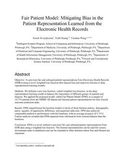 Fair Patient Model: Mitigating Bias in the Patient Representation
  Learned from the Electronic Health Records